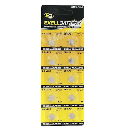 Exell Battery 10pk Exell Alkaline 1.5V Watch Battery Replaces AG11 LR721 361 EB-L721